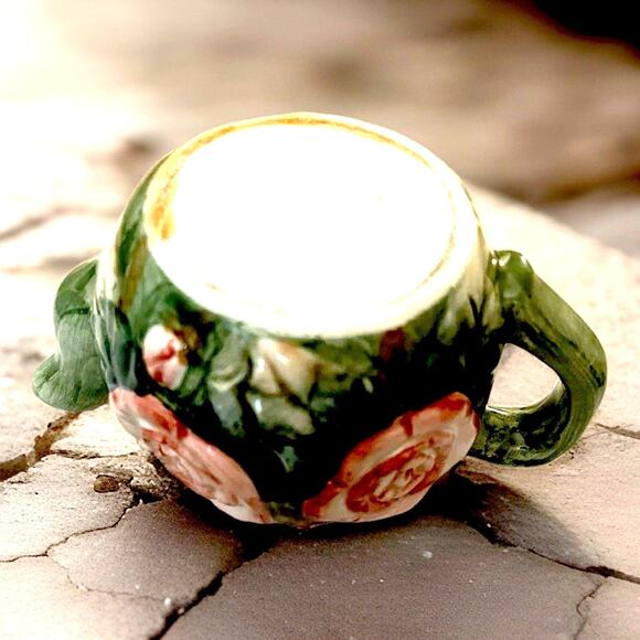 Child’s Miniature Ceramic Green Teapot with Pink Roses and Lid - Picture 5 of 6